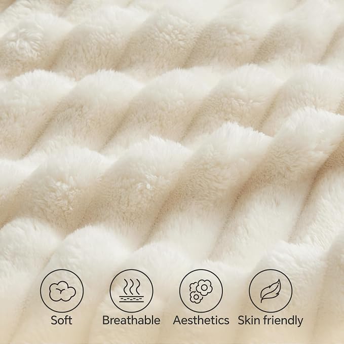 BEDELITE Fluffy Striped Body Pillow Cover with Zipper, Cream White, 20x54 | Ultra-soft Faux Fur with 13D Striped Texture, Comfy, Plush, and Cloud-like, Body Pillow Pillowcase for Bed Couch Room Decor