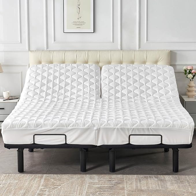 Kingnex Waterproof Split Top King Mattress Protector Pad for Adjustable Bed | Quilted, Stay in Place Fitted Cover for 28-30 Upper Flex Head 78x80 Bed with 16 Max Elastic Pocket, Padded, Soft, Noiseless