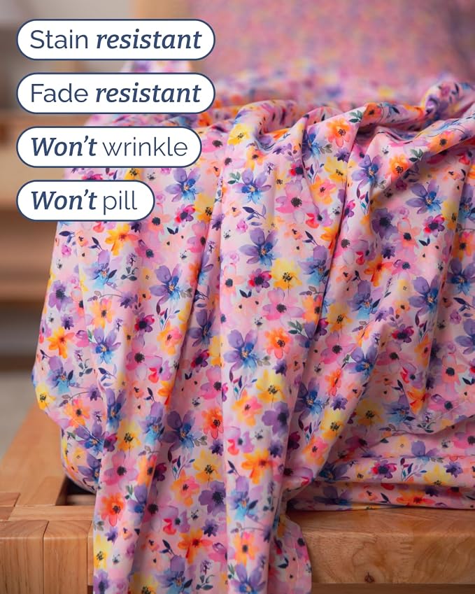 Twin XL 3 Piece Floral Sheet Set - Breathable & Cooling - Watercolor Bloom | 1 Flat, 1 Fitted & 1 Pillowcase w/ Deep Pockets, Boho Botanical Floral Bedding, Breathable & Cooling, Wrinkle & Fade Free