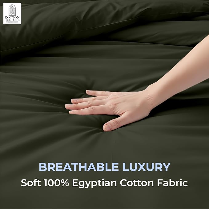 1 Pc 120"x120" Duvet Cover Super King Plus/Super Oversize King Size 100% Egyptian Cotton-600 TC Comforter Cover, Zipper Closure & Corner Ties -Fits Only Extra Large Inserts -Olive Green