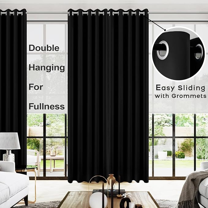 KOUFALL Extra Wide Curtains Black Out 72 x 96 Inch Long 2 Panels Set, 8FT Floor to Ceiling Length Grommet Thermal Curtains for Bedroom Living Room