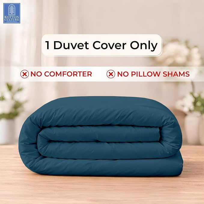 1 Pc Duvet Cover Queen Size/Full Size-100% Egyptian Cotton Ultra Soft Premium Durable Comforter Cover Zipper Closure & Corner Ties- (Teal, 90" X 90")