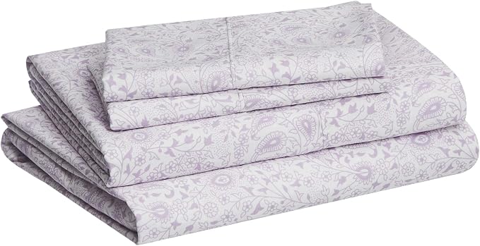 Amazon Basics Lightweight Super Soft Easy Care Microfiber Bed Sheet Set with 14-Inch Deep Pockets, Pillowcases, Full, Lavender Paisley