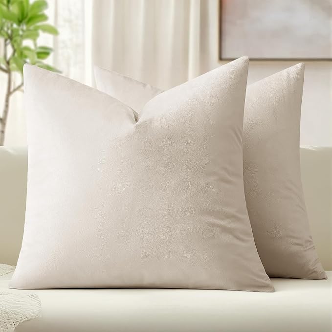MIULEE Velvet Throw Pillow Covers 20x20 Inch Pack of 2 Cream White | Soft Solid Decorative Pillow Covers, Modern Luxury Home Decor, for Couch Chair Sofa Bedroom Livingroom