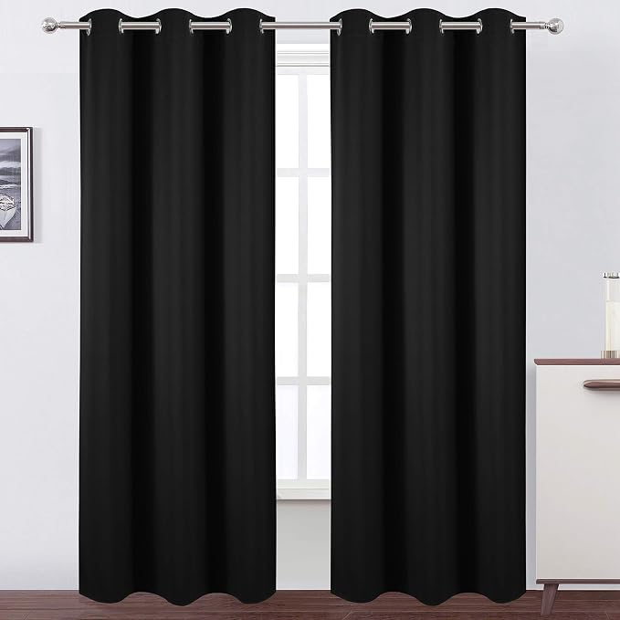 Black Blackout Curtains 34 x 84 Inch Length/Set of 2 Curtain Panels/Thermal Insulated Room Darkening Blackout Curtains for Bedroom