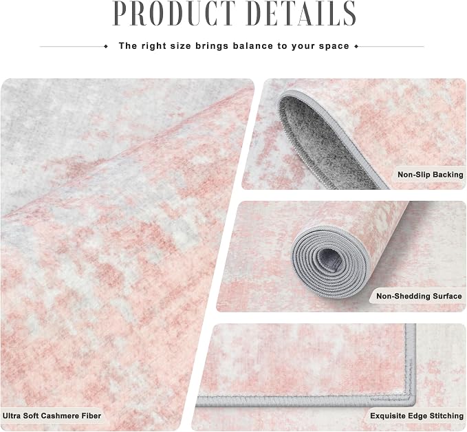 Area Rug Living Room: 3x5 Modern Washable Soft Carpet Pink White | For Hallway, Bedroom, Kitchen, Laundry, Bathroom,Door Mat,Modern Abstract,Machine washable,Non-Slip,Stain Resistant,Indoor