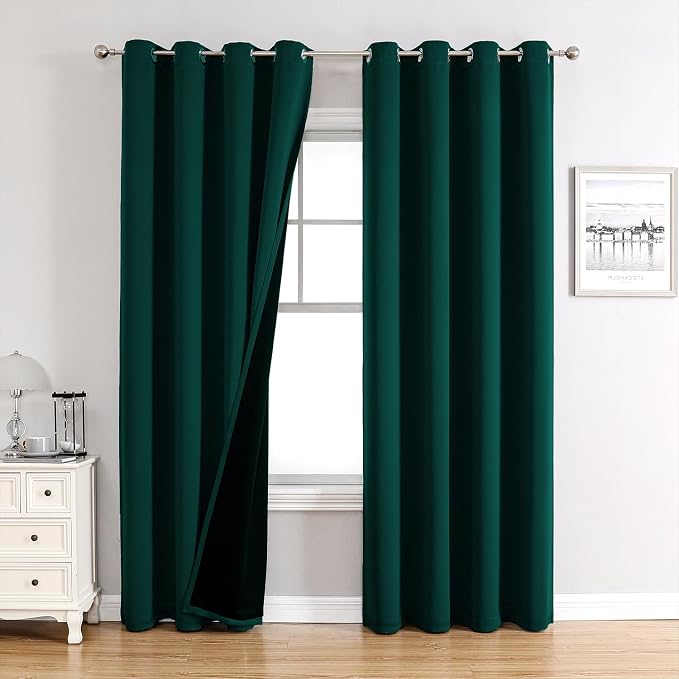 ChrisDowa 100% Blackout Curtains for Bedroom 80 Inches Long 2 Panels Set | 2 Thick Layers, Thermal Insulated, Light Blocking, Grommet, Window Treatment, Living Room Drapes, Forest Green, 52 x 80 Inch