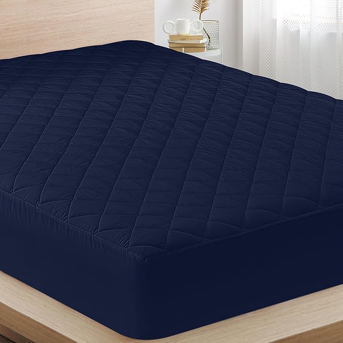 Quilted Fitted Mattress Pad, Queen Mattress Protector Topper with Deep Pocket Stretches up to 16 Inches, Machine Washable Mattress Cover by Utopia Bedding (Navy) | Soft Breathable Fitted Mattress Cover, Noiseless, Deep Pockets & Machine Washable for Ho...