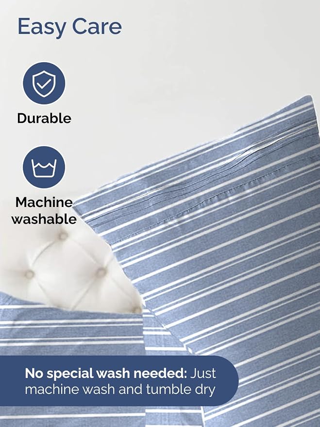 Extra Deep King Fitted Sheet - Single Fitted Sheet Only - Blue Stripes | Easily Fits 18 inch to 24 inch Mattress, Soft, Wrinkle Free, Breathable & Comfy, Extra Deep Pockets Hotel Luxury Fitted Sheet