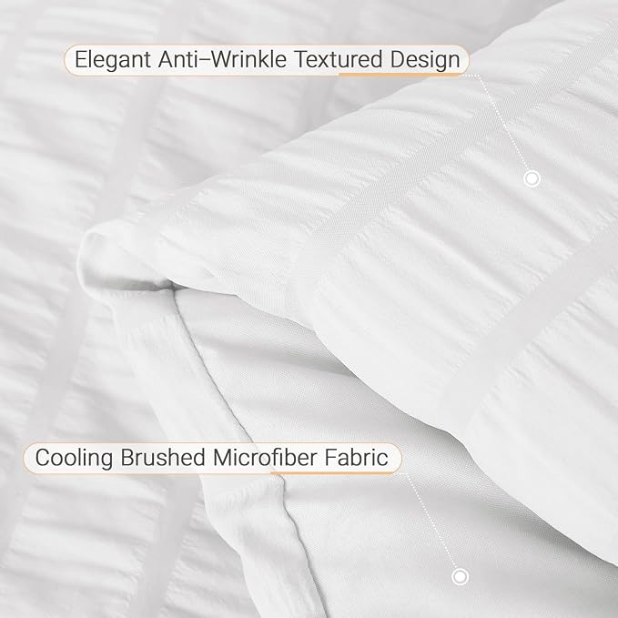 7 Pieces King Comforter Set, Seersucker Bed in a Bag King Size, All Season Luxury Bedding Set with Comforter, Flat Sheet, Fitted Sheet, Pillowcases & Shams, White