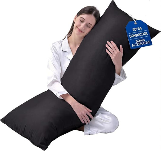 DOWNCOOL Large Body Pillow Insert- Breathable Full Body Pillow for Side Sleeper - Soft Long Bed Pillow for Adults - 20 x 54 inch （Black）