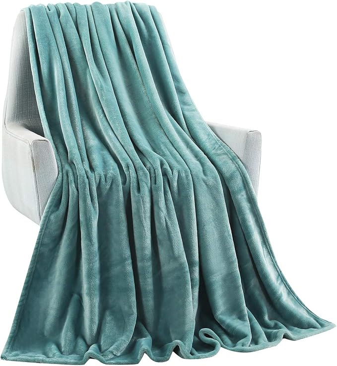 TASTHROW Large Flannel Fleece Throw Blanket, 50×70 Inch | Cozy Lightweight Thick Blanket - All Seasons Suitable for Women, Men and Kids (Two Pack, Bluishgreen)