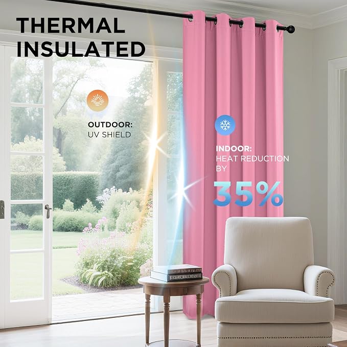 Joydeco Blackout Curtains 84 Inchs Long 42 Wide Black Out Curtains 2 Panels, Thermal Insulated Long Curtain& Drapes Room Darkening Grommet Drapes for Living Bedroom Window (W42 x L84 Inch, Pink)