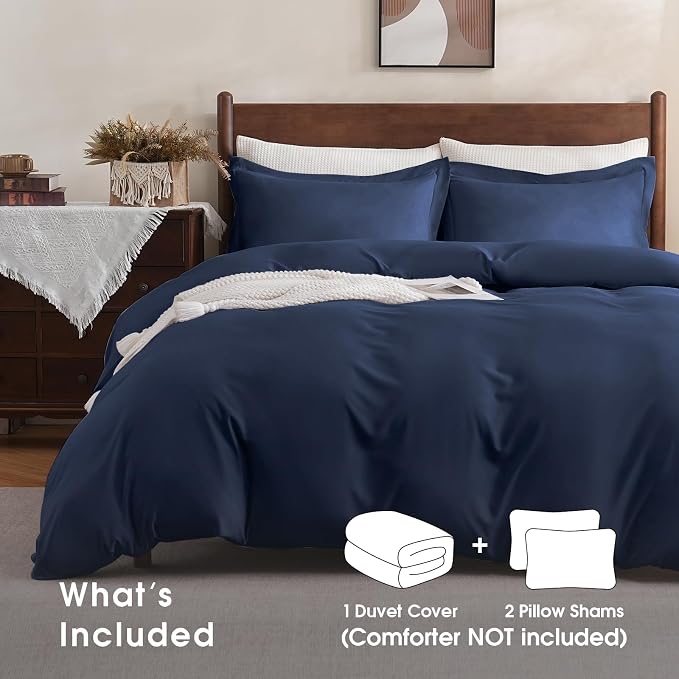 FreshCulture California King Duvet Cover - 3 Pieces Microfiber Duvet Cover Set with Zipper Closure - Lightweight & Easy Care - 1 Comforter Cover & 2 Pillow Shams - Comforter Not Included (Navy)