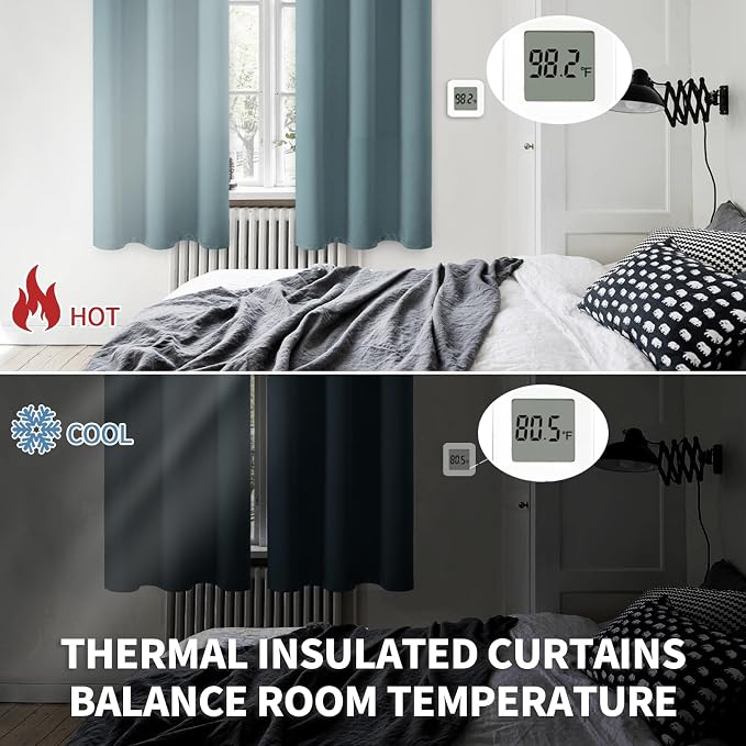 BGment Stone Blue Blackout Curtains for Bedroom 72 Inch Long - 2 Panels | Grommet Top, Black Out, Room Darkening, Sunblock, Thermal Insulated, Window Drapes for Kids Boys Room, 42x72 Inch