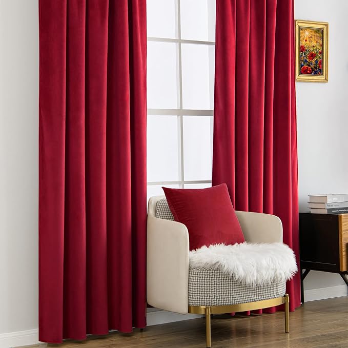 MIULEE Velvet Curtains 52x84 inches 2 Panels Red Blackout Curtains | Luxury, Christmas Decor, Bedroom Living Room, Thermal Insulated, Super Soft Window Drapes, Rod Pocket & Back Tab