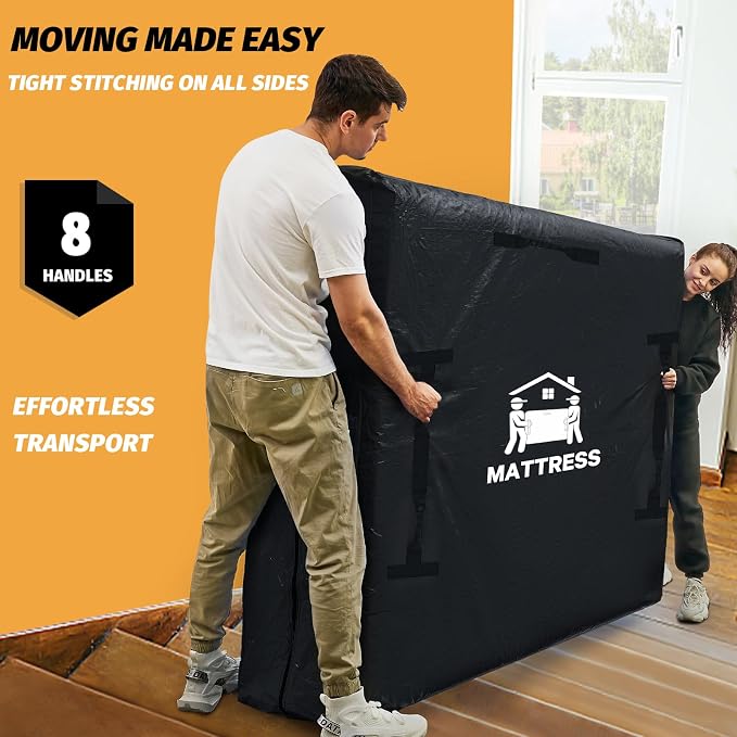 Mattress Bags for Moving, BETU Mattress Protector Waterproof Mattress Cover Twin Size Storage Bags with 8 Heavy-Duty Handles and Zipper for College Bed Extra Thick Large (77"x42"x15",Classic Black)
