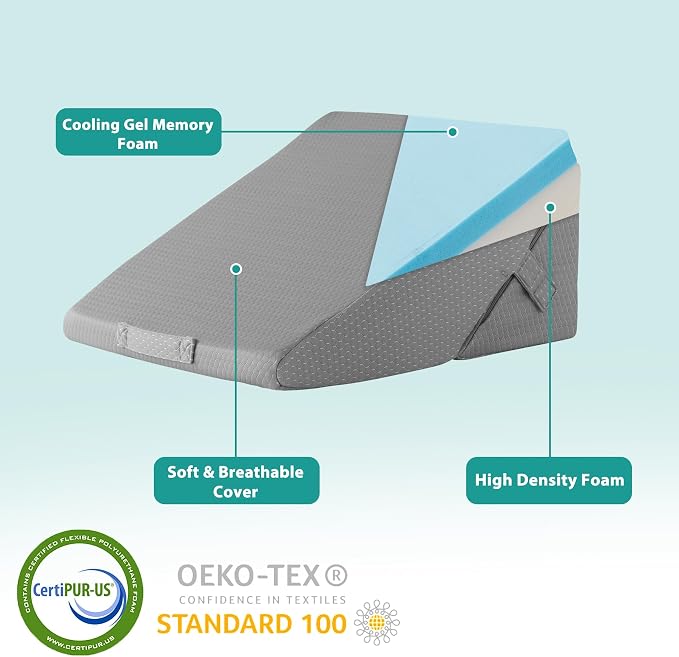 Wedge Pillow for Sleeping, Adjustable 9&12 Inch Foldable Bed Wedge Pillow Set, Orthopedic Memory Foam Triangle Pillows Wedge, 7-in-1 Elevated Pillows for Leg and Back Support, Grey