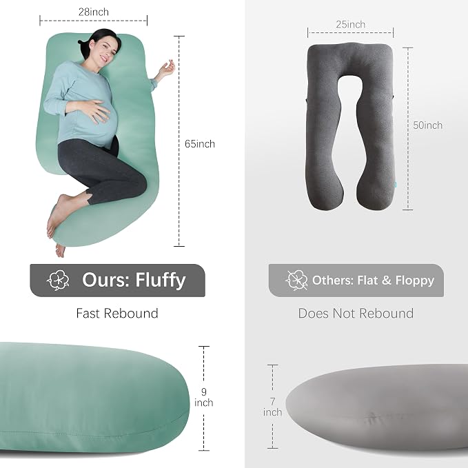 MOON PARK Pregnancy Pillows for Sleeping - U Shaped Full Body Maternity Pillow with Removable Cover - Support for Back, Legs, Belly, HIPS - 65 Inch - Turquoise - Cooling Cover