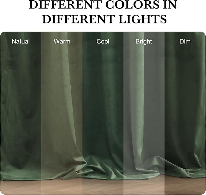 RYB HOME Army Green Velvet Curtains 90 inches for Bedroom Living Room | Thermal Insulated, Privacy UV Block, Noise Reducing, Energy Saving, Luxury Window Decor for Dining Room, W52 x L90, 2 Panels