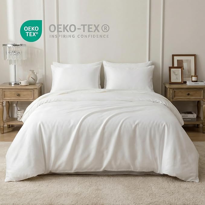HeimenAogo California King Size Tencel Cotton Duvet Cover - Silky Smooth Luxury Hotel Collection Bedding Set, 104x90 Inch Comforter Cover, Zipper Closure, Bright White