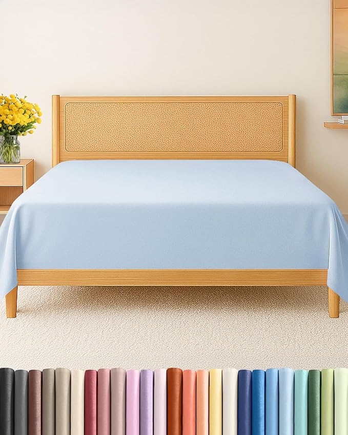 Queen Flat Sheet - Single Top Flat Sheet Only - Soft & Cooling - Sky Blue | Hotel Luxury Top Flat Sheet Only, Ultra-Soft, Breathable & Cooling, Fade & Wrinkle Free, Easy-Care, Stain & Shrink Resistant