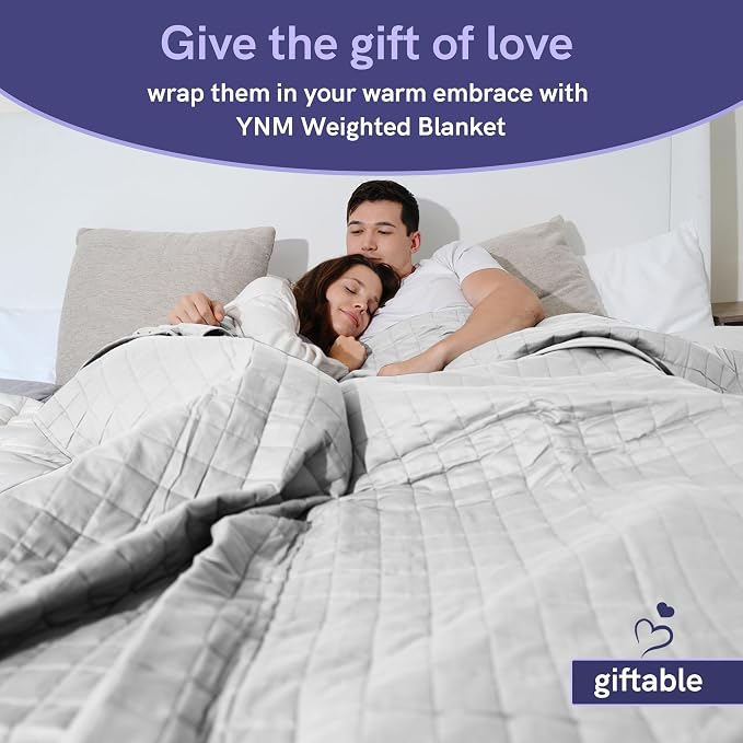 YnM Cotton King Size Weighted Blanket for Adults (88x104 Inches, 25 Pounds, Light Grey), Smallest Compartments with Cooling Glass Beads,Heavy Blanket for Two Persons of 110~190lbs on Queen or King Bed