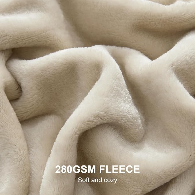 Hansleep Queen Taupe Fleece Blanket, Soft Flannel Bed Blanket | Fuzzy Cozy Blanket 90x90 Inches, Multi-use for Bed, Sofa, Couch, Travel, Camping, All Season Warm Lightweight Cover