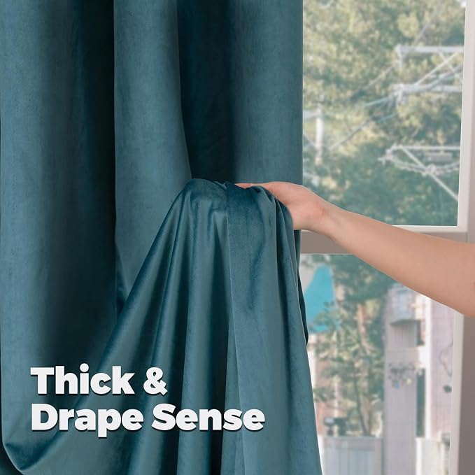 BGment 80 inch Teal Velvet Blackout Curtains for Living Room 2 Panels | Drapes for Bedroom, Thermal Insulated, Super Soft, Noise Reducing, Energy Saving, Back Tab Rod Pocket, 52 x 80 Inch