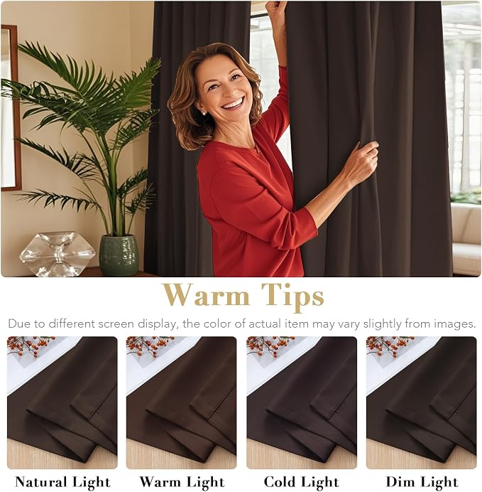 H.VERSAILTEX Blackout Curtains Thermal Insulated Window Treatment Panels Room Darkening Blackout Drapes for Living Room Back Tab/Rod Pocket Bedroom Draperies, 52 x 84 Inch, Chocolate Brown, 2 Panels