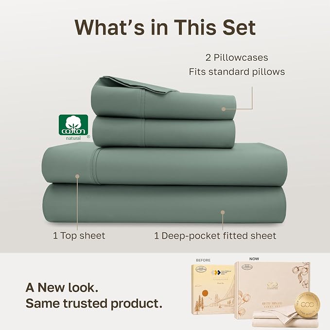 California Design Den 100% Cotton Sateen Full Bed Sheets Set, Sage Green | 400 Thread Count Backed by Good Housekeeping Seal, 16" Deep Pocket, All-Around Elastic, Durable, Easy Care