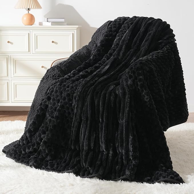 Mr. Sandman Weighted Blankets for Adults, Queen Size 60 x 80 Inches, 15lbs | Machine Washable; Soft Warm Sherpa Fleece; Soft Plush Jacquard with Glass Beads; Heavy Throw for Calm Relaxing Sleep; Black