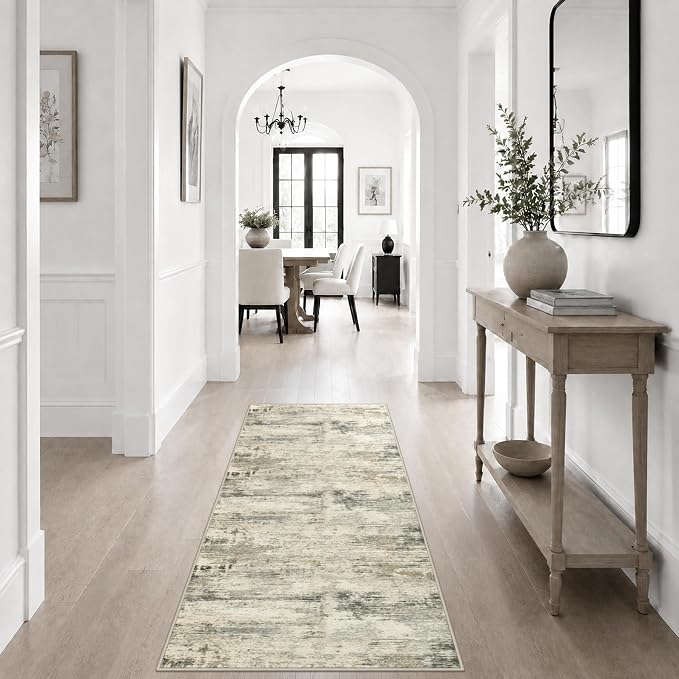 2x5 Washable Runner Rug：Modern Abstract Soft Carpet Ash Brown | For Hallway, Bedroom, Kitchen, Laundry, Bathroom,Door Mat,Modern Abstract,Machine washable,Non-Slip,Stain Resistant,Indoor