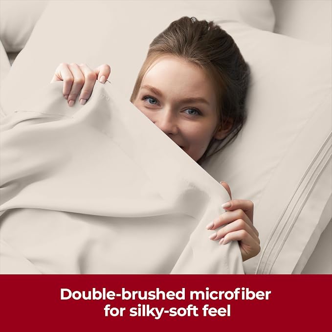 Mellanni Extra Deep Twin Sheets - 3 PC Iconic Collection Bedding | Hotel Luxury, Ultra Soft, Cooling Bed Sheets - Wrinkle, Fade, Stain Resistant (Twin, Golden Ivory)
