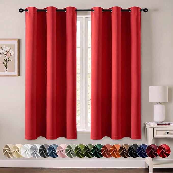 MIULEE Blackout Curtains for Bedroom 2 Panels 40x45 Inch Long Christmas Red | Thermal Insulated, Living Room Darkening Grommet Drapes, Noise Reducing, Light Blocking Window Treatments