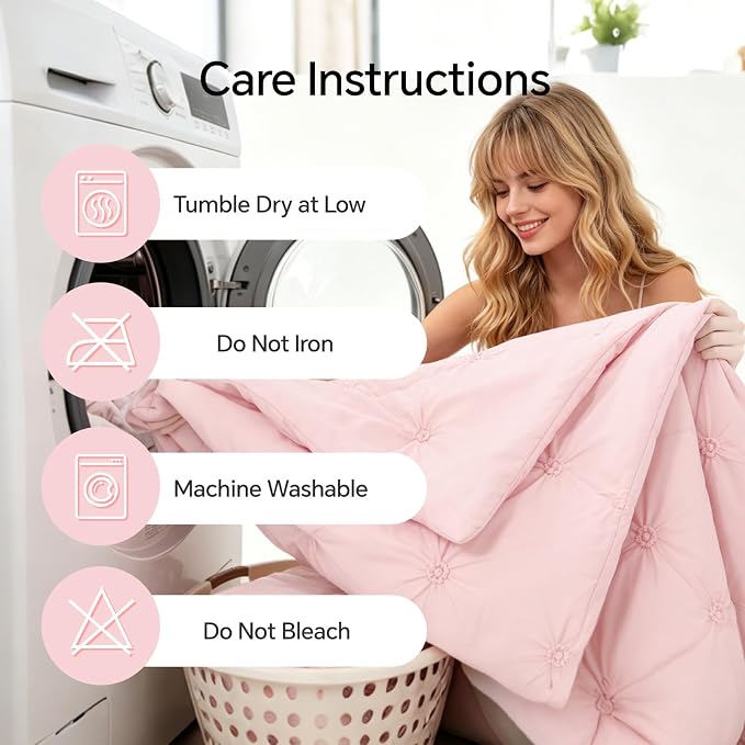 BEDELITE King Comforter Set Baby Pink,Lightweight & Soft Comforter | 7 Pc Boho Bed in a Bag,Warm & Cute Bed Set for All Season,Includes Comforter,Flat & Fitted Sheets,2 Pillowcases & 2 Shams