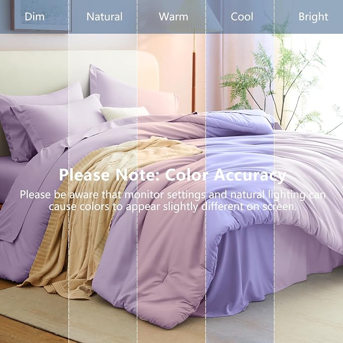 Queen Comforter Set Lavender, 7 Pieces Bed in a Bag | OEKO-TEX Certified, All-Season, Bedroom, 240GSM Down Alternative Comforter, Flat & Fitted Sheets, 2 Pillowcases & 2 Shams