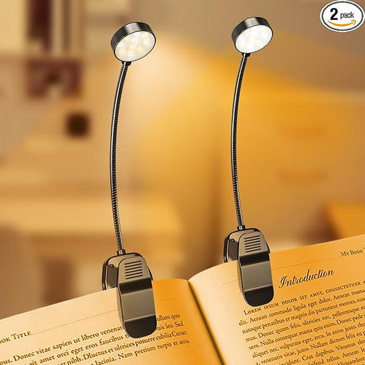 KTEBO 2 Pack Rechargeable Book Light Clip-On Reading Light for Books in Bed | 9 eye-friendly modes from 3 color temperatures and 3 brightness, USB-C up to 30 hrs - Black & Black