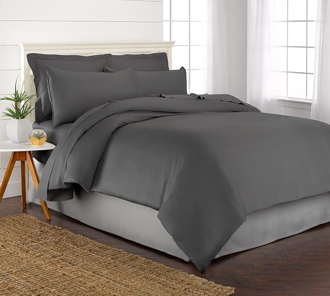 King Duvet Cover by Pure Bamboo, 3 Piece Set, Genuine 100% Organic Viscose Derived from Bamboo, Luxuriously Soft and Cooling, 2 Pillowcases (King, Charcoal)