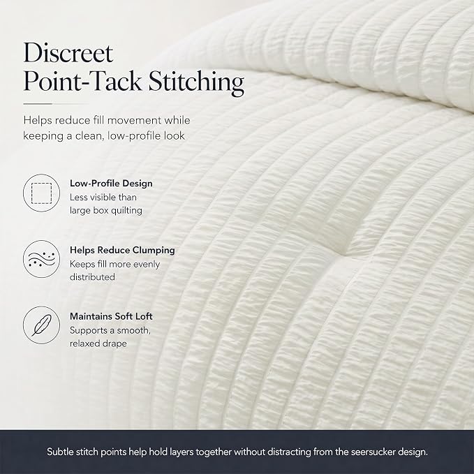 California King Comforter Set 7-Piece Ivory Seersucker Bed in a Bag | OEKO-TEX Certified, Cal King Bedding Sets with 240 GSM Down Alternative Comforter, Flat & Fitted Sheets, Pillowcases & Shams