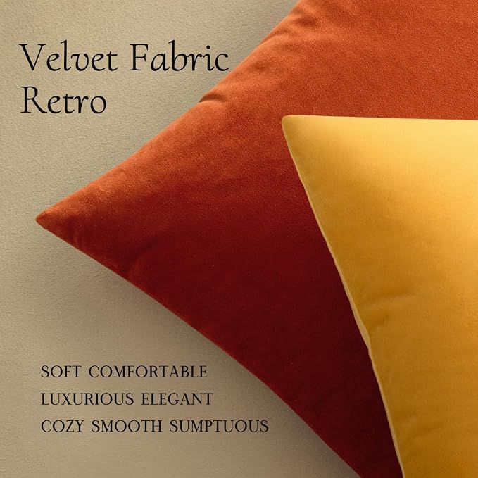 MIULEE Velvet Fall Throw Pillow Covers 22x22 Inch Pack of 2 Burnt Orange | Soft Solid Decorative Pillow Covers, Modern Luxury Home Decor, for Couch Chair Sofa Bedroom Livingroom