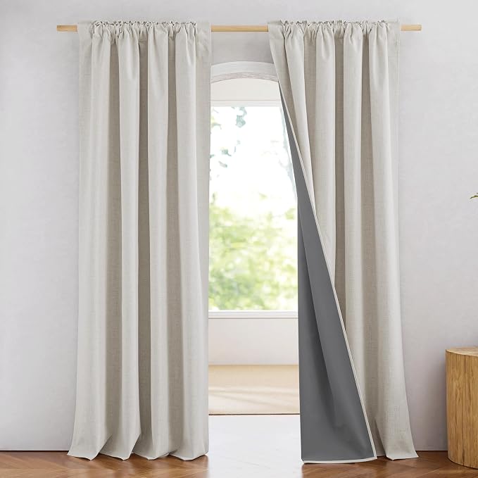 NICETOWN 100% Blackout Linen Curtains 108" Length 2 Panels, Alabaster Gray | Rod Pock Thermal Insulated Bedroom Drapes Noise Reducing, Privacy Protection Window Draperies for Apartment, W52" x L108"
