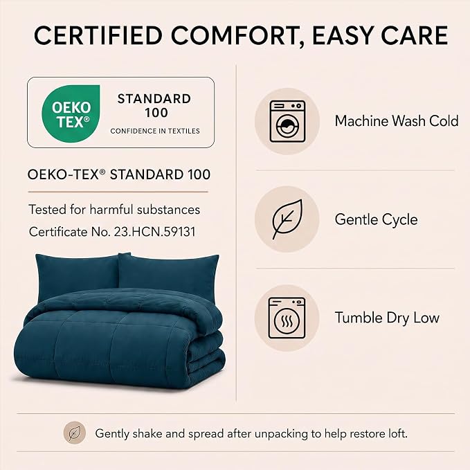 Full Size Comforter Sets Lyons Blue - 7 Pieces Bed in a Bag | OEKO-TEX Certified, All-Season, Bedroom, Guest Room, Down-Alternative Comforter + Flat & Fitted Sheets + 4 Pillowcases