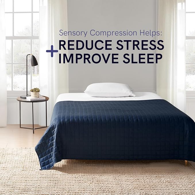 YnM 15lbs Weighted Blanket for Adults, Cotton Heavy Bed Throw Blanket with Cooling Glass Beads for All Season Use, Ideal for One Person of 140lbs (60x80 Inches, Queen Bed, Navy)