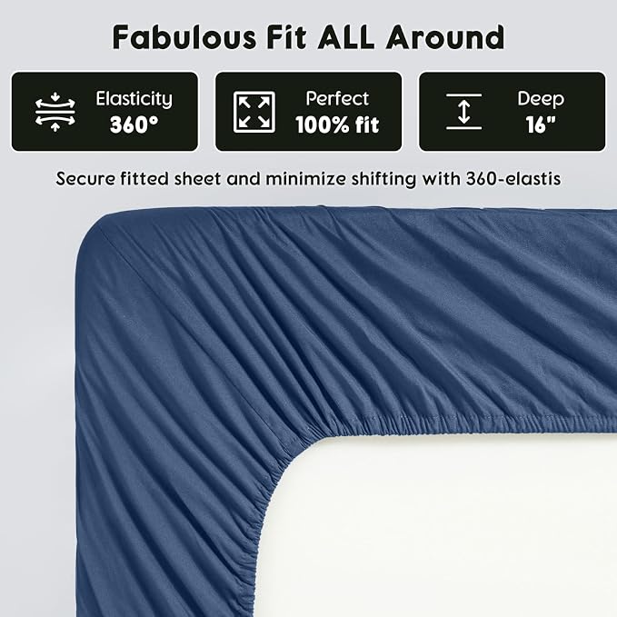 SONORO KATE 100% Egyptian Cotton Sheets,1200 Series,Queen Size | Soft Breathable & Cooling LuxuryHotel Cotton,Sateen Weave for Soft Feel,Fits Upto 16" Mattress,4PC,Navy Blue
