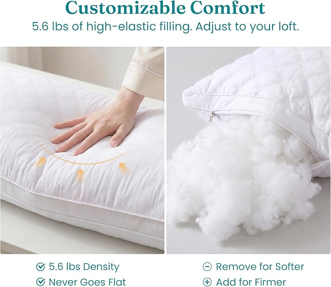 Oubonun Full Body Pillow for Side Sleeper, Adjustable Firm Long Bed Pillow | Extra Fill Plush Support - Large Quilted Loft Insert for Pregnancy Contour, Breathable Sweat-Absorbing Skin-Friendly Cushion