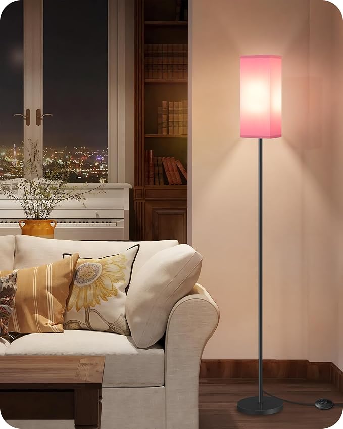 Floor Lamp, Pole with Foot Switch, Modern Standing Lamp Shade, Minimalist Freestanding Lamp (Bulb Not Included), for Living Room, Bedroom Office ETL Listed, Black and Pink P07LD05