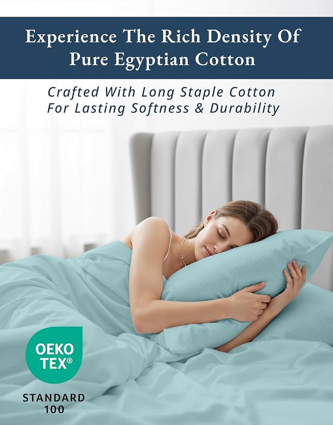 LANE LINEN King Top Sheets Only 100% Egyptian Cotton Sateen - Blue Sky | King Size Bed Sheets Deep Pockets - 4-Piece Set, For A Luxurious Night's Sleep, For Guests And Everyday Use, Plush