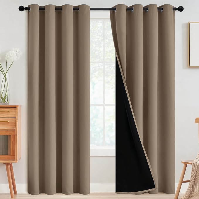 SimpleHome Khaki 100% Blackout Curtains Room Darkening Living Room 84 Inch | Curtains for Bedroom,Thermal Insulated Grommet Window Drapes,Curtains for Living Room with Black Back,52 x 84 Inch,2 Panels