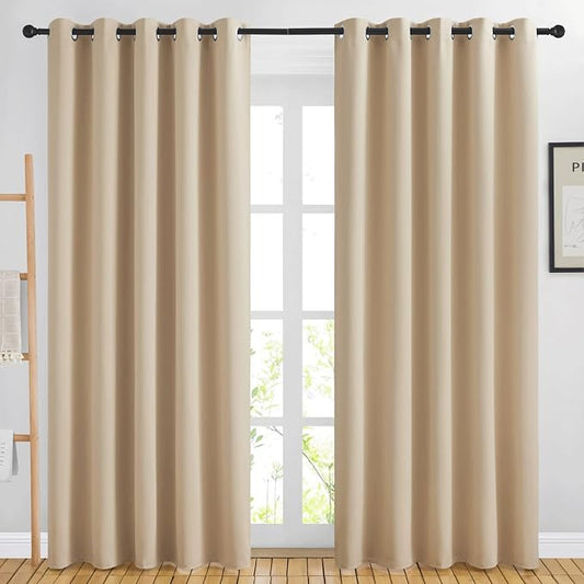 NICETOWN Biscotti Beige Blackout Curtains for Living Room 66" x 80" 2 PCs | 3 Pass Microfiber Noise Reducing Thermal Insulated Solid Ring Top Window Drapes for Kitchen Bedroom, Light Blocking Decor